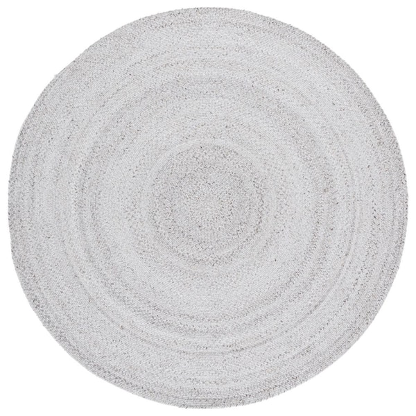 Braided 5 ft. x 5 ft. Round Ivory Solid Color Distressed Area Rug