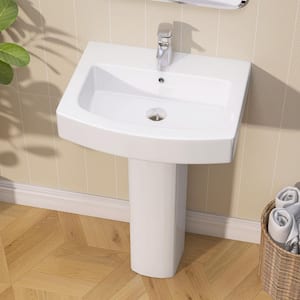 22 in. W x 17 in. D Pedestal Sink Basin Combo in White Vitreous China Rectangular Ceramic Vessel Sink Base Single Hole