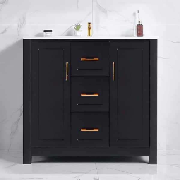 36 in. Single Sink Black Bath Vanity with White Ceramic Top Requires Assembly