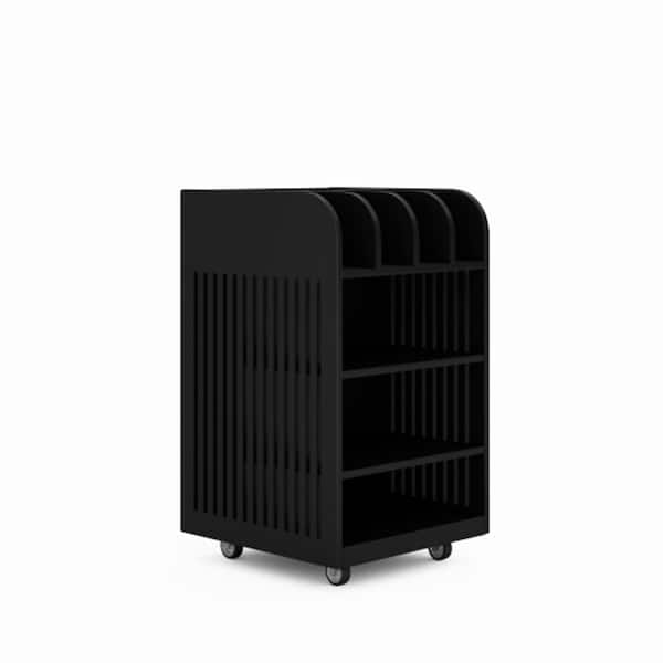 WarmieHomy 4-Tier Black Kitchen Cart with Spice Rack and Locking Casters, Simple Design Mobile Kitchen Storage