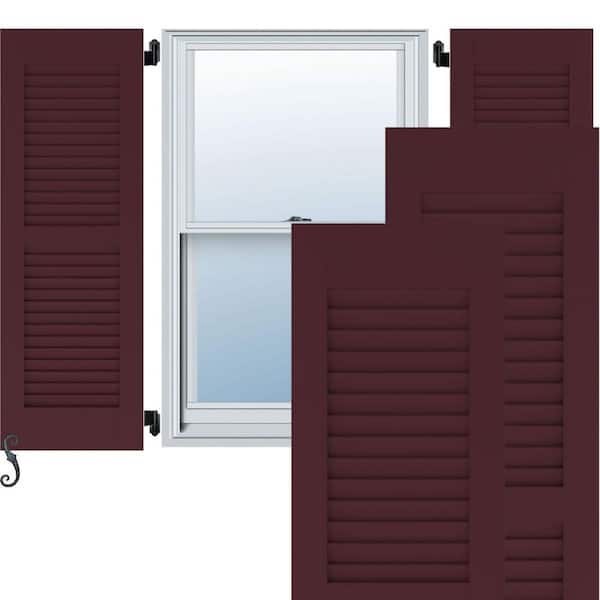 Ekena Millwork 18 in. W x 69 in. H Americraft 2 Equal Louver Exterior Real Wood Shutters Per Pair in Wine Red