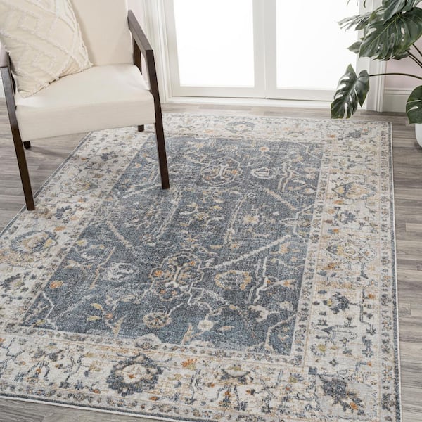 Brandy Dark Gray/Cream 4 ft. x 6 ft. Rustic Border Low-Pile Machine-Washable Area Rug