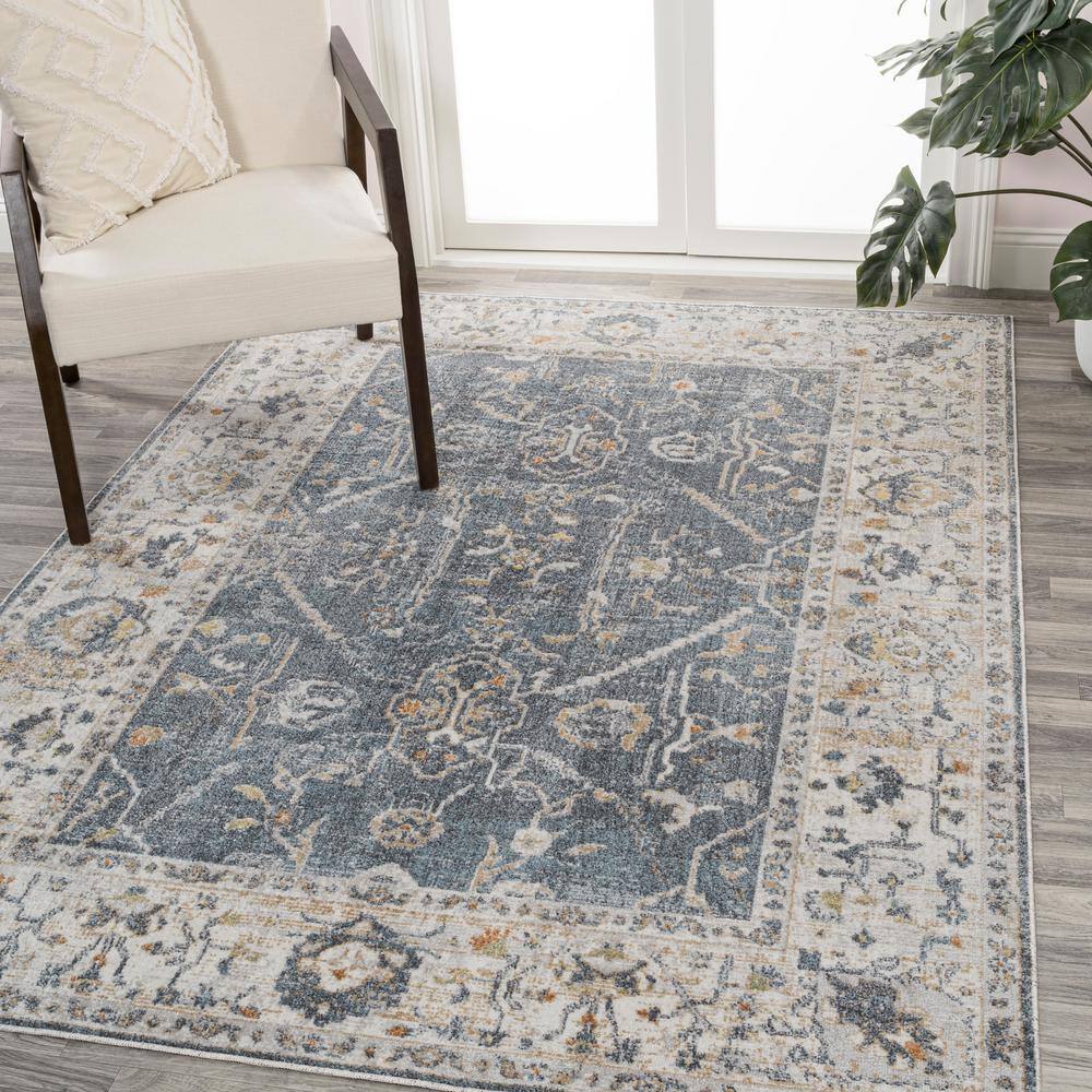 Dark Gray and Cream 8' x 10' Reversible Washable Synthetic Area Rug