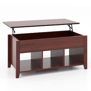 41.5 in. Brown Rectangle Particle Board Coffee Table with Lift Top Hidden Compartment and Storage Shelves