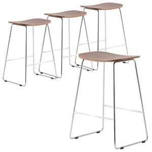 Melrose 26 in. Modern Wood Bar Stool with Chrome Metal Base and Footrest Set of 4 In Walnut
