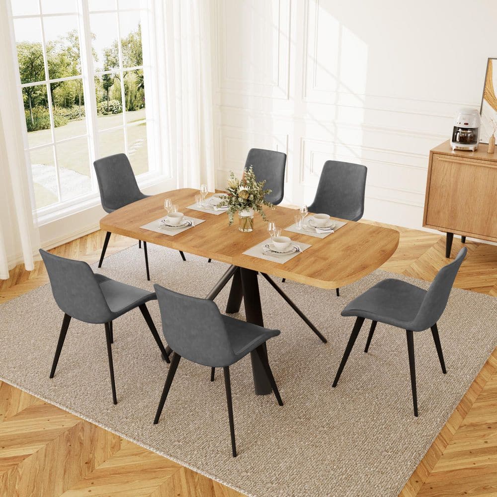GOJANE Modern 7-Piece Extendable Rectangle Oak MDF Top Dining Room
