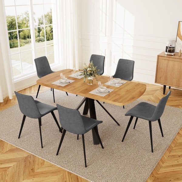 GOJANE Modern 7-Piece Extendable Rectangle Oak MDF Top Dining Room