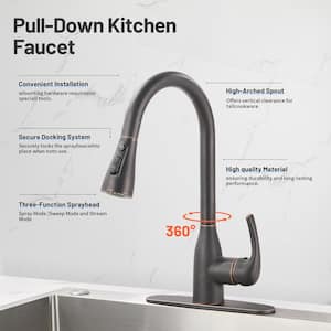 Gooseneck Single-Handle Pull Down Sprayer Kitchen Faucet with Deckplate Pull Out Sink Faucet in Oil Rubbed Bronze