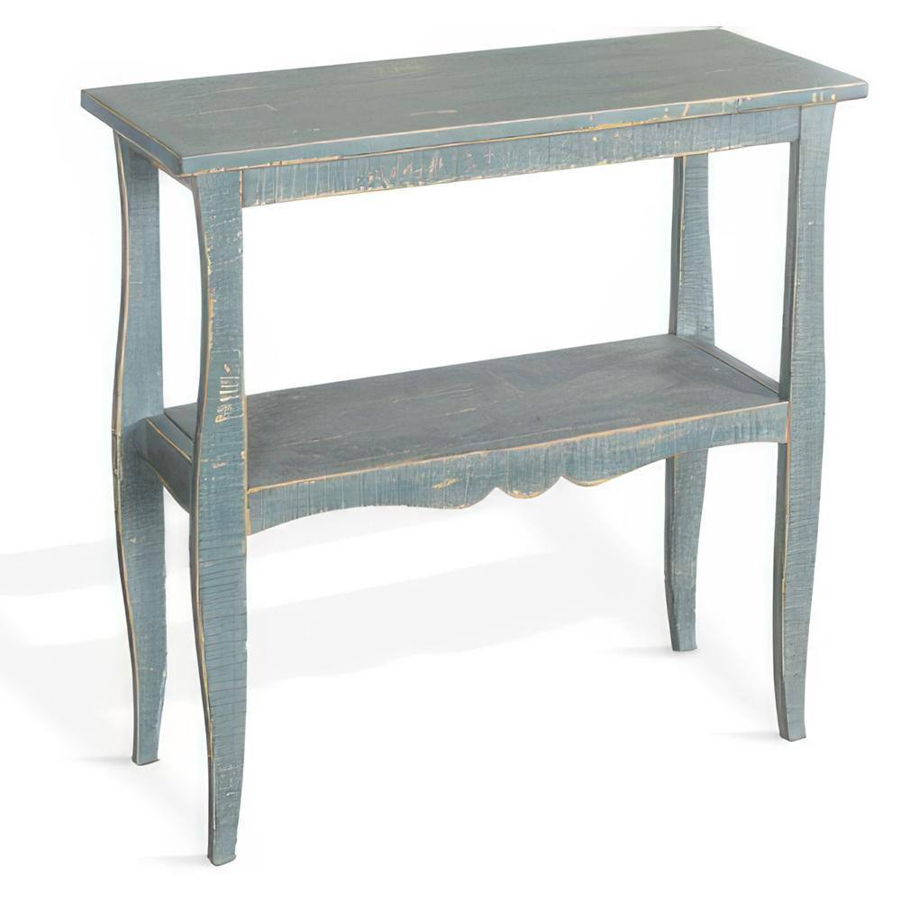 Distressed Seagrass Green Mahogany Scalloped Trim End Table