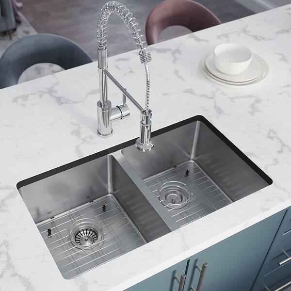 MR Direct Stainless Steel 31 in. Double Bowl Undermount Kitchen Sink ...