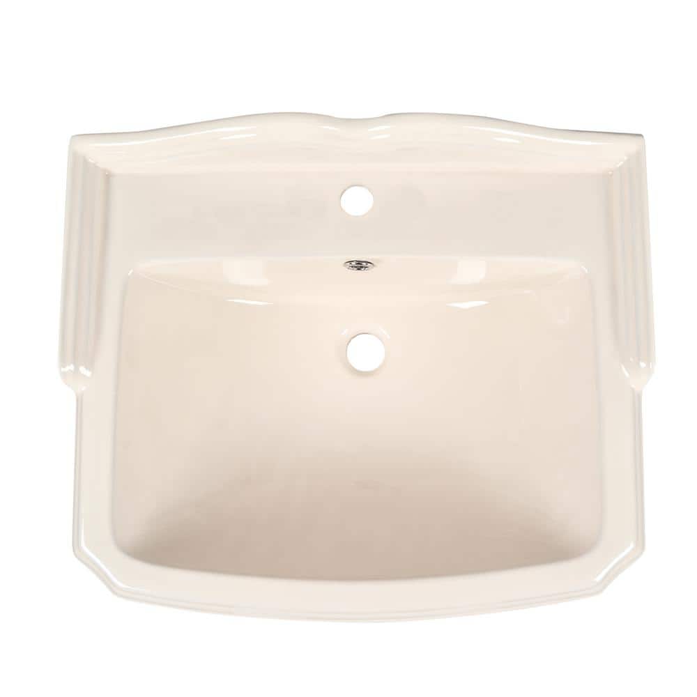 Bone Ceramic Rectangular Pedestal Bathroom Sink with Single Faucet Hole