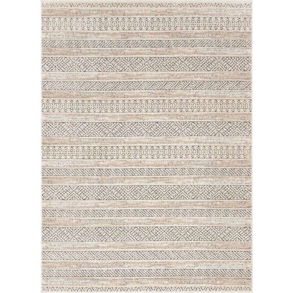 Beige Geometric High-Low Synthetic Rectangular Area Rug