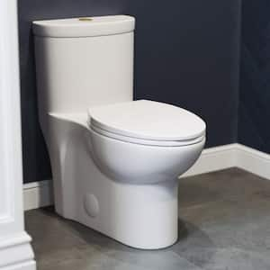 Sublime 1-piece 1.1/1.6 GPF Dual Flush Elongated Toilet in Glossy White with Brushed Gold Hardware Seat Included