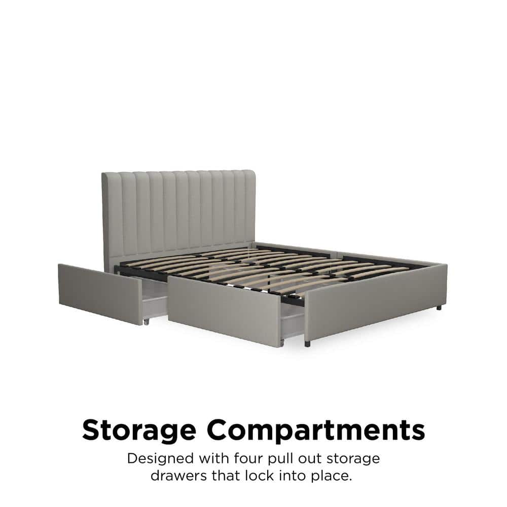 Brittany Modern Full Gray Upholstered Bed with Storage Drawers