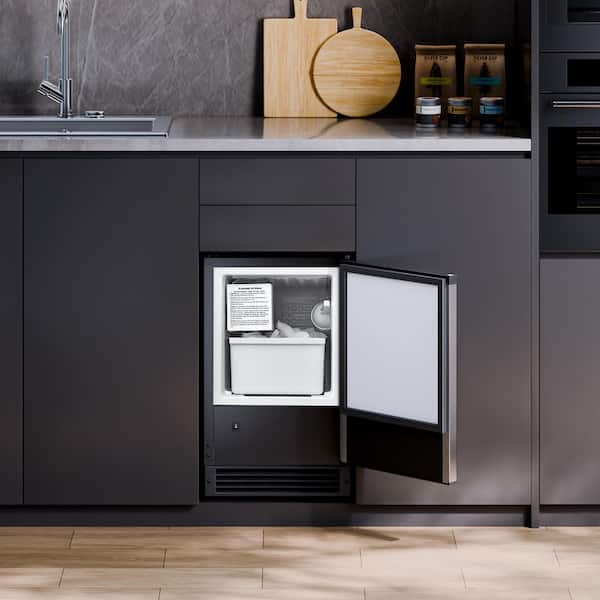 Undercounter Ice Maker, 15 lbs. /Day, Reversible Door, Stainless Steel, No Drain, for Home & Commercial Use