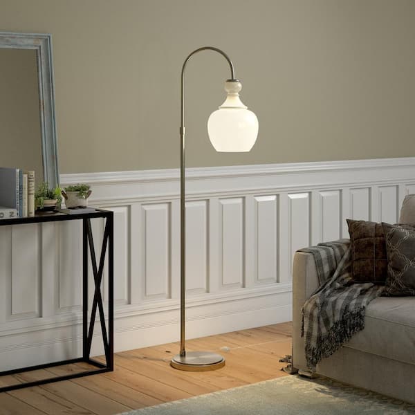 Brushed Nickel Arc Floor Lamp, Dexter Arc Floor Lamp With White Shade