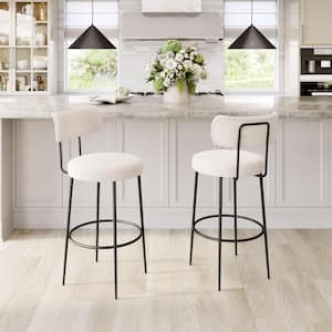 Blanca 29.1 in. Open Back Ivory Plywood Frame Barstool with 100% Polyester Seat - (Set of 2)