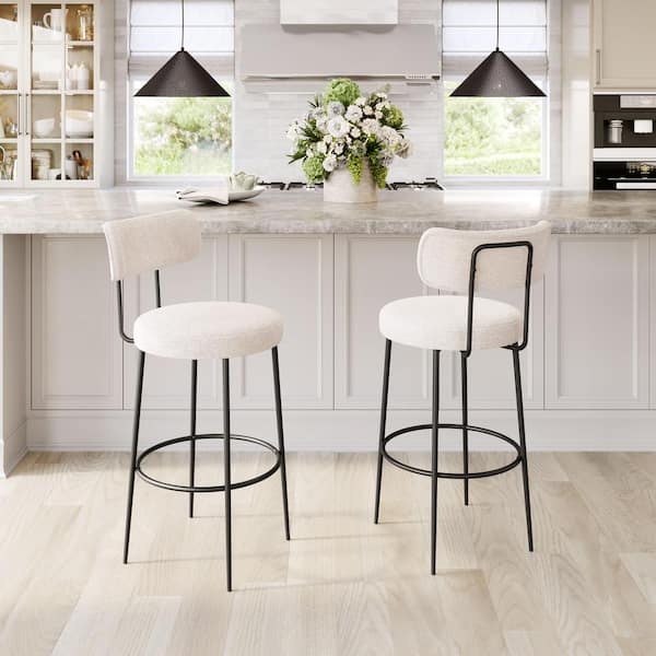 ZUO Blanca 29.1 in. Open Back Ivory Plywood Frame Barstool with 100% Polyester Seat - (Set of 2)