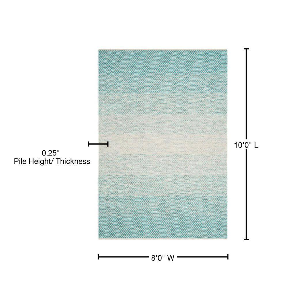 Coastal Breeze Turquoise & Ivory Cotton 8' x 10' Hand-Woven Rug