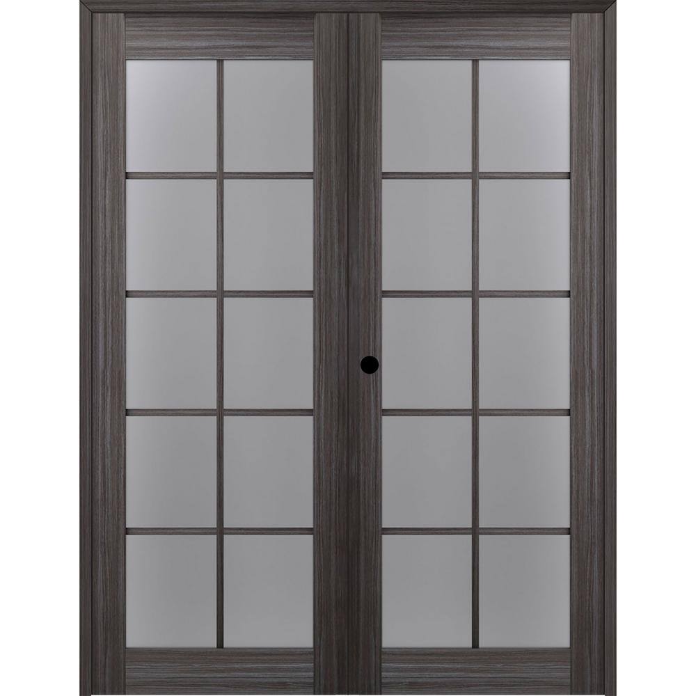 Gray Oak 10-Lite Frosted Glass Composite Prehung French Door