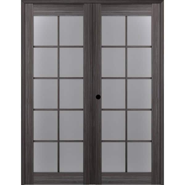 Belldinni 48 in. x 80 in. Right Hand Active 10-Lite Frosted Glass Gray Oak Finished Wood Composite Double Prehung French Door