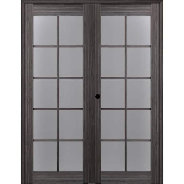Belldinni 72 in. x 80 in. Right Hand Active 10-Lite Frosted Glass Gray Oak Finished Wood Composite Double Prehung French Door