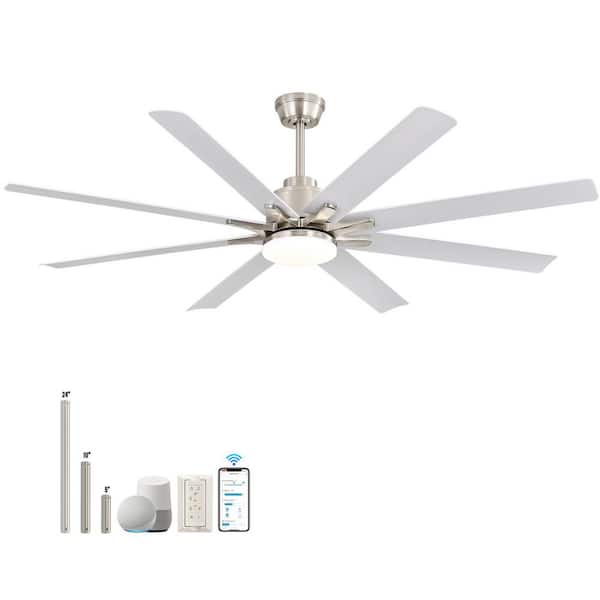 CACI Mall 66 in. Smart Indoor Nickel Ceiling Fan with Light Kit and Remote/APP Control for Great Room