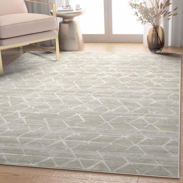 Beige 7 ft. 7 in. x 9 ft. 10 in. Abstract Kintsugi Modern Geometric Flat-Weave Area Rug