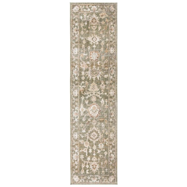 Hazel 2 ft. x 8 ft. Green/Ivory Traditional Abstract Floral Runner Rug