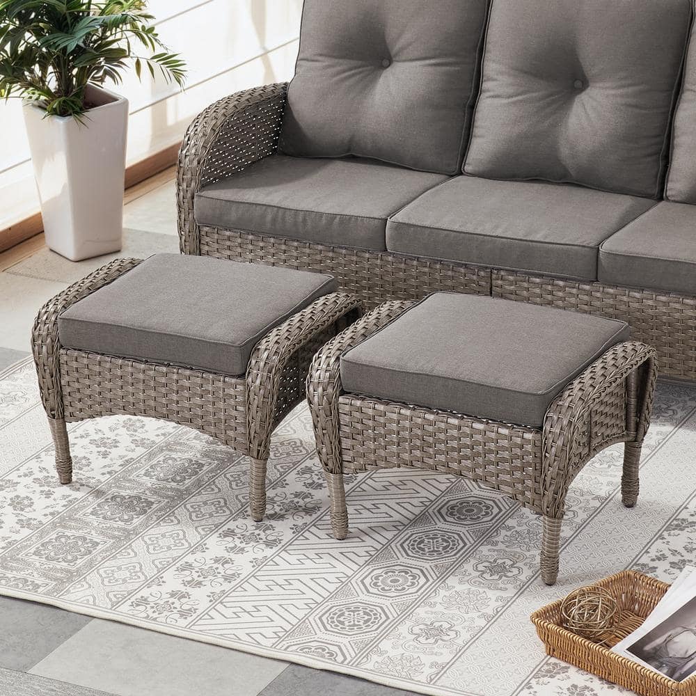 PlainCurve Metal and Gray Wicker Outdoor Ottoman with Olefin Gray Cushion (2-Pack) price history on PriceWatchPro