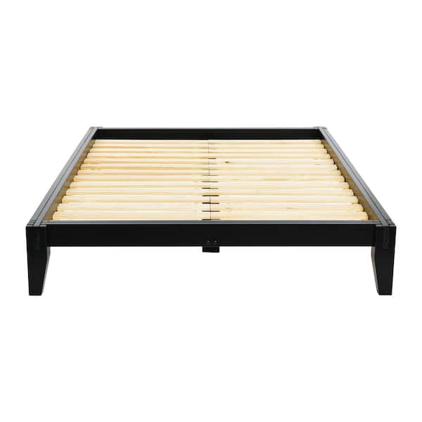 Storied Home Yume Bed Black Pine Wood Frame Queen Platform Bed