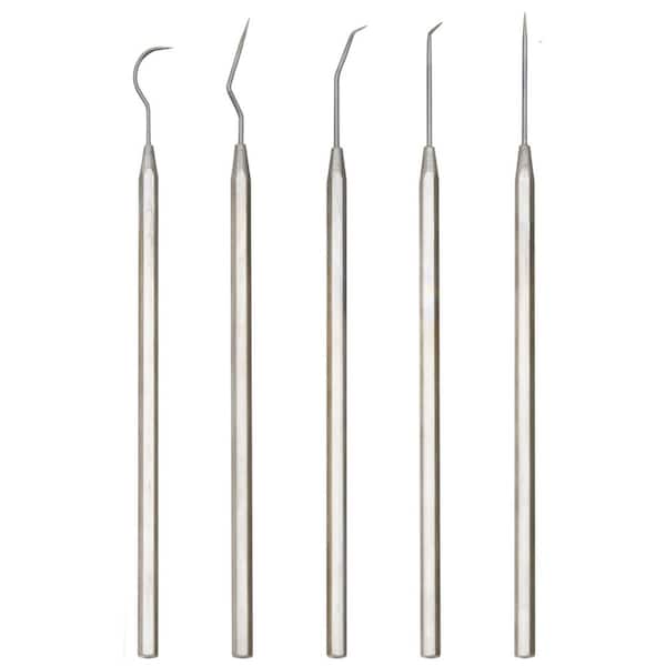 5-Piece Micro Hook and Pick Tool Set with Stainless Steel Pick Ends, Precision Machined Hexagon Handles and Pouch