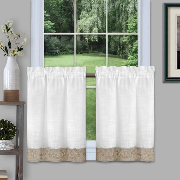 ACHIM Oakwood Natural Polyester/Linen Light Filtering Rod Pocket Curtain Tier Pair 58 in. W x 24 in. L