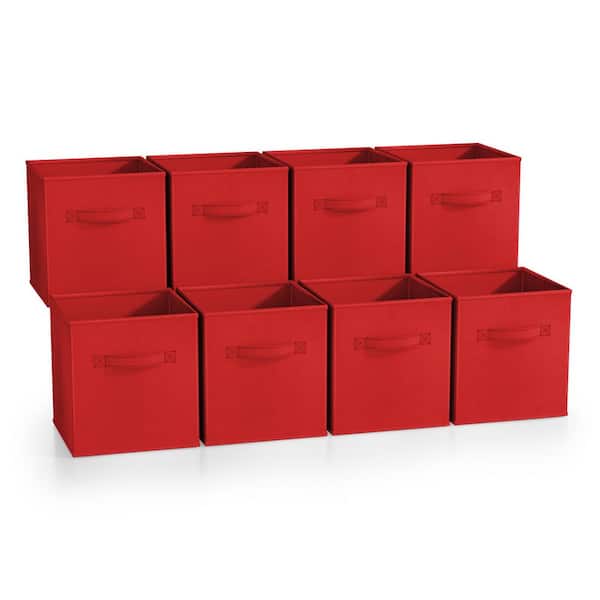 Sorbus Foldable Storage Cubes Handles, Red 10.5 in. W x 11 in. H Fabric Decorative Basket Set of 8, Foldable Closet Organizers