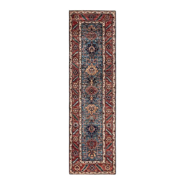 Solo Rugs Serapi One-of-a-Kind Traditional Light Blue 2 ft. x 8 ft. Runner Hand Knotted Tribal Area Rug
