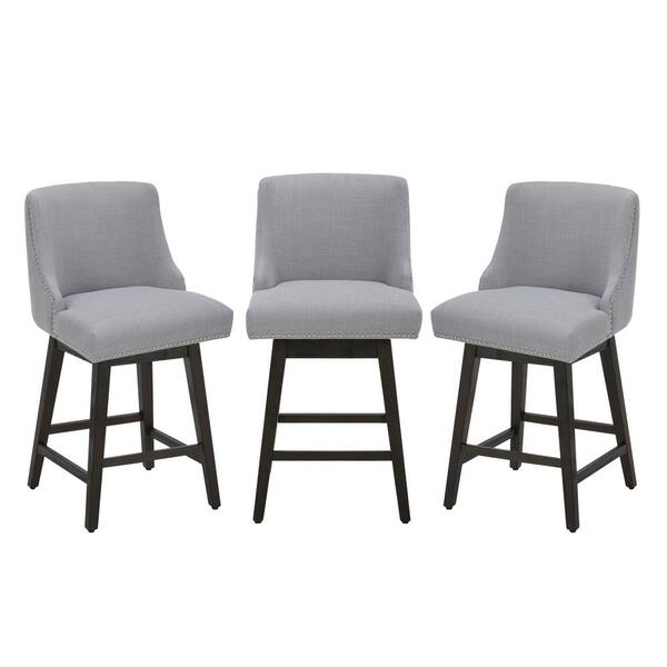 Spruce & Spring Martin 26 in. Light Gray High Back Solid Wood Frame Swivel Counter Height Bar Stool with Fabric Seat（Set of 3)
