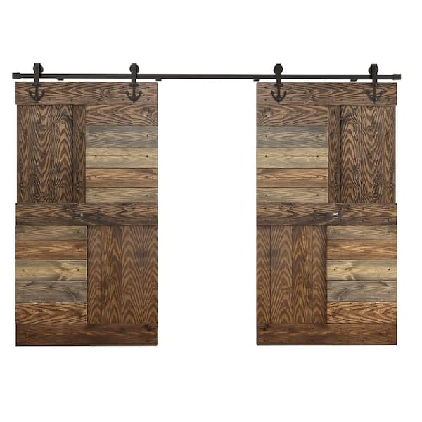 COAST SEQUOIA INC S Series Embossing 84 in. x 84 in. Dark Multi DIY Knotty Wood Double Sliding Door with Hardware Kit