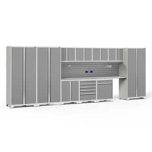 Pro Series 220 in. W x 85.25 in. H x 24 in. D 18-Gauge Steel Cabinet Set in Platinum (12-Piece)