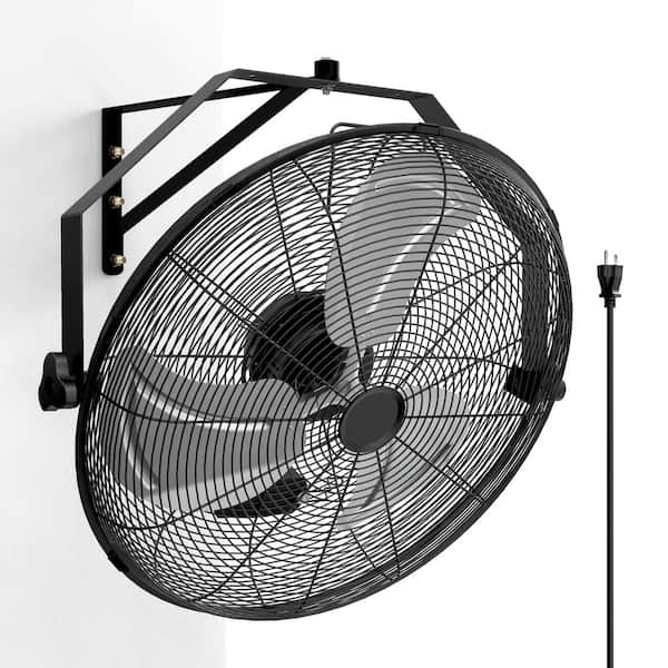 20 in. Black High Velocity Industrial/Commercial 3-Speed Wall Mount Metal  Fan with Rack and L-Iron