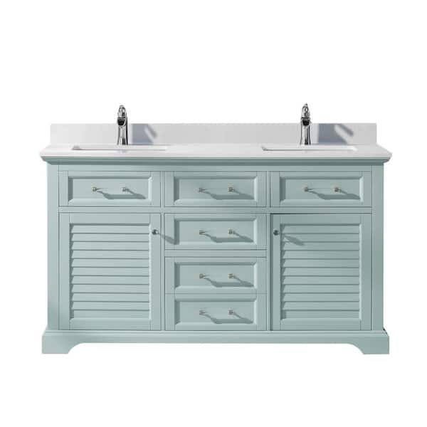 Roswell Lorna 60 In Bath Vanity In Finnish Green With Composite Vanity Top In White With White Basin 883060 Fg Ws Nm The Home Depot