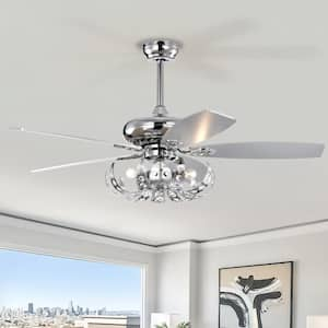 52 in. Indoor Chrome Ceiling Fan with Flower-Shaped Lampshade, 2-Color-Option Blades and Remote Included