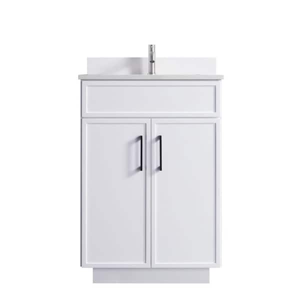 TOOLKISS 24 in. x 22 in. D x 35 in. H Single Sink Bath Vanity in White with White Ceramic Top