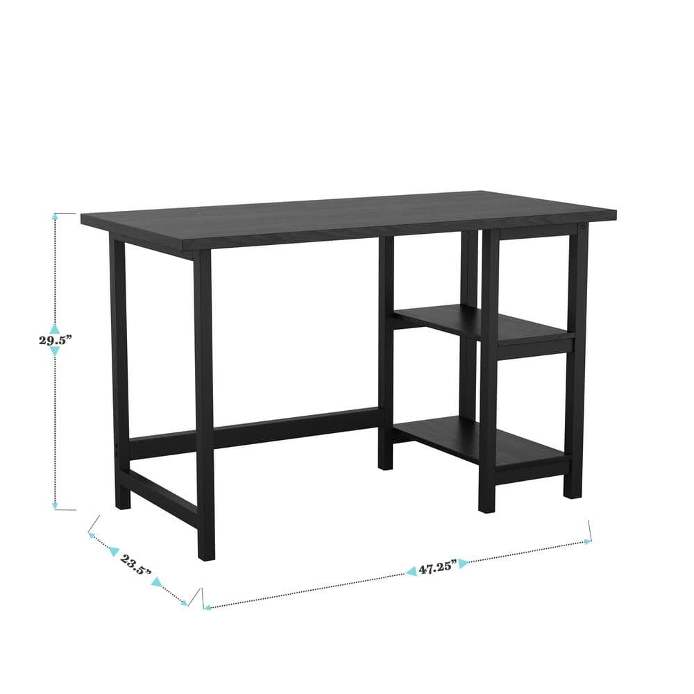 Black Wood Grain Trestle Desk with Open Shelving
