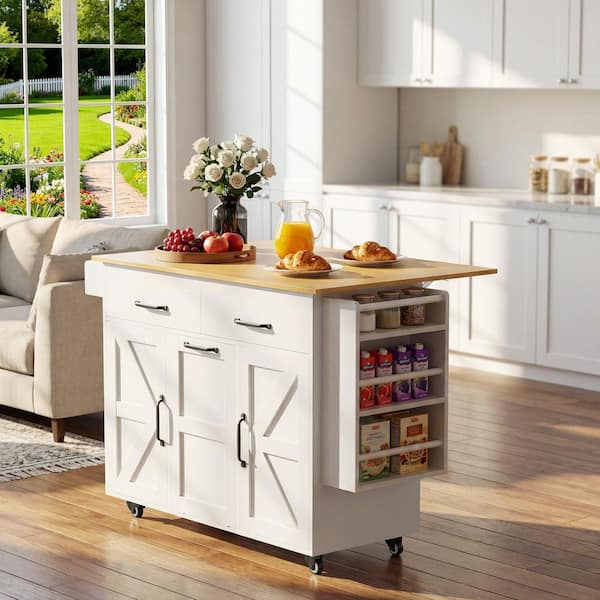 HODEDAH Black-Beech Kitchen Island with Spice Rack and Towel