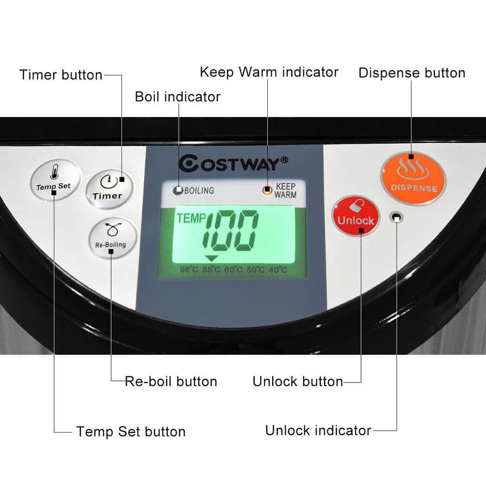 5-Liter Silver Stainless Steel Electric Hot Water Dispenser