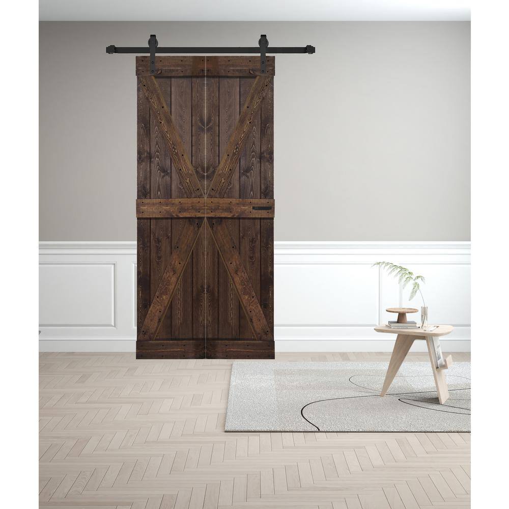 Kona Coffee Solid Spruce Bi-Fold Barn Door with Hardware Kit