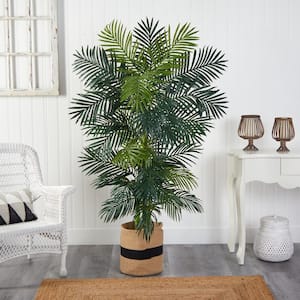 6.5 ft. Green Golden Cane Artificial Palm Tree in Handmade Natural Cotton Planter
