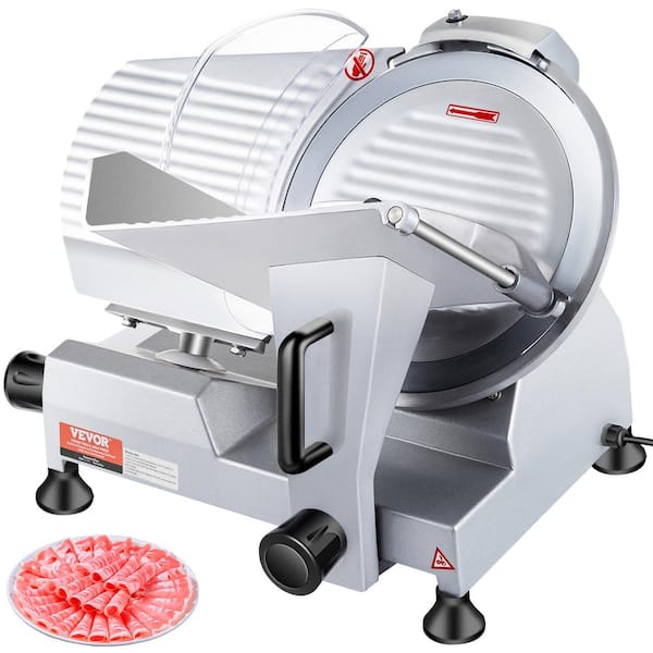 VEVOR Commercial Meat Slicer 240 Watt Electric Deli Slicer 10 in. Carbon Steel Blade 350 to 400 RPM White Electric Food Slicer