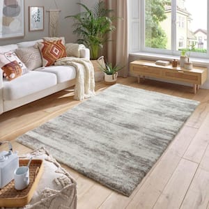 Paris Shag Ivory/Grey 12 ft. x 15 ft. Abstract Area Rug