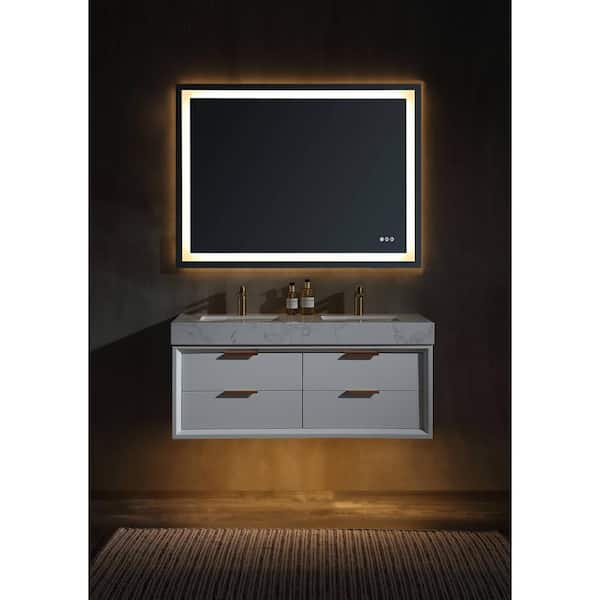 Xspracer Moray 48 in. W x 21 in. D x 21 in. H Floating Double Sinks Bath Vanity in White with White Engineer Marble Countertop